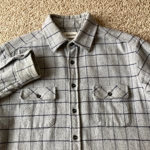 Taylor Stitch Men’s Ledge Gray Blue Windowpane Check Cotton Flannel Shirt 42 L
